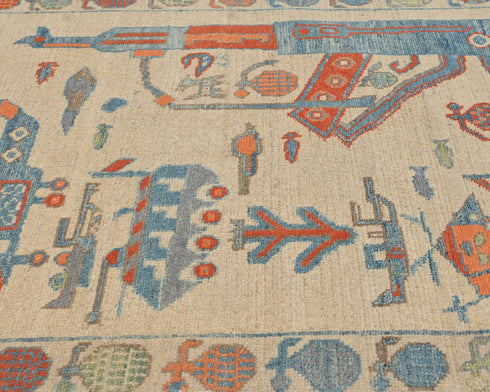 3x5 Beige Kuba Afghan Hand Knotted Wool Area Rug